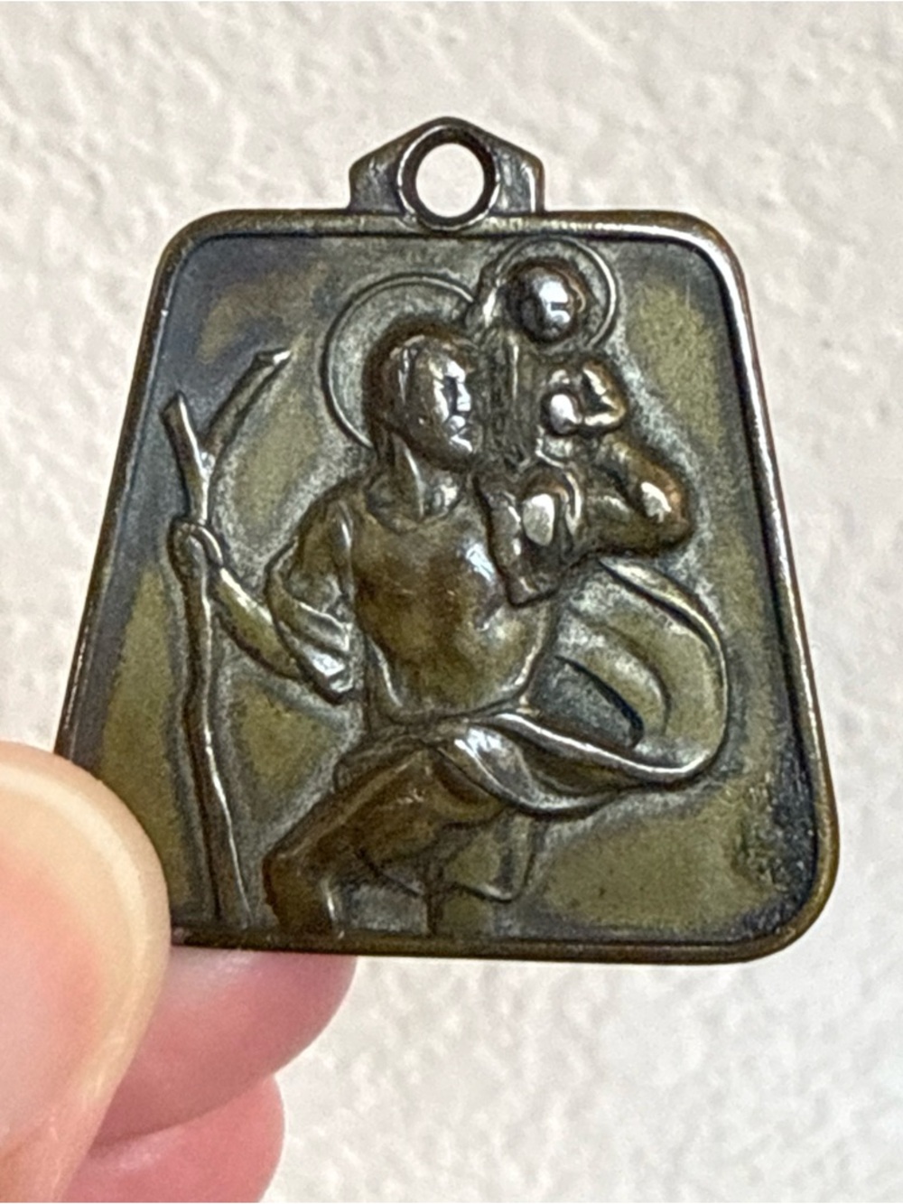 Vintage St.Christopher And St.Anne With Child Jesus Brass medal Pendant Italy 3D